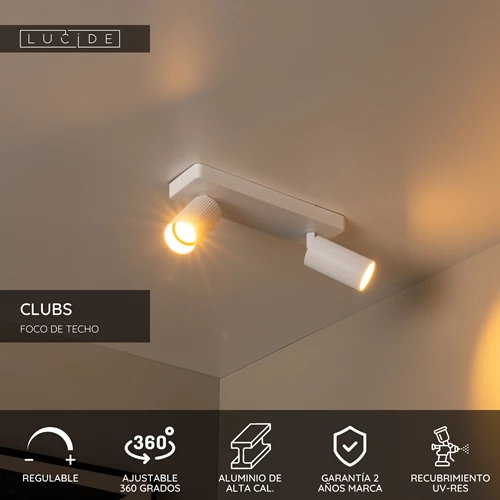 Lucide CLUBS - Foco de techo - 2xGU10 - Blanco - USP